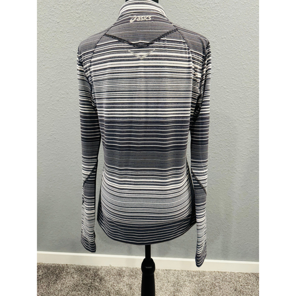 ASICS Black and White Striped Quarter-Zip Long Sleeve Top - Size L - Picture 5 of 8